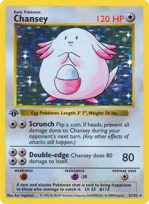 Chansey 3 - Base Set Shadowless 1st Edition Holofoil - Poke-Collect