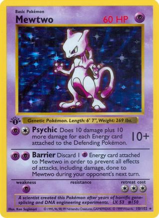 Mewtwo 10 - Base Set Shadowless Unlimited Holofoil - Poke-Collect