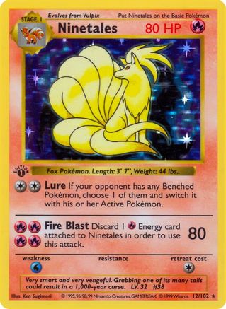 Ninetales 12 - Base Set Shadowless 1st Edition Holofoil - Poke-Collect