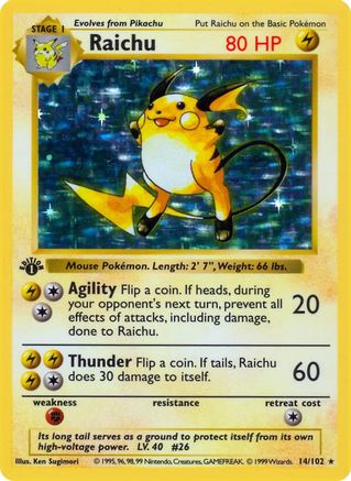 Raichu 14 - Base Set Shadowless Unlimited Holofoil - Poke-Collect