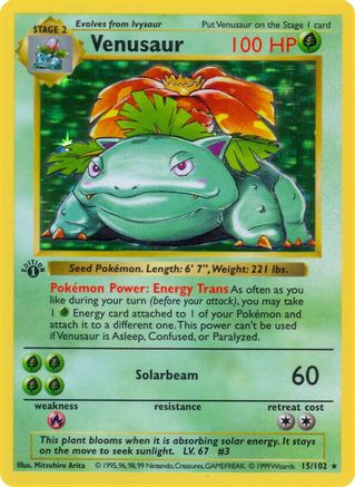 Venusaur 15 - Base Set Shadowless Unlimited Holofoil - Poke-Collect