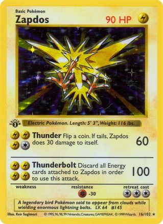 Zapdos 16 - Base Set Shadowless 1st Edition Holofoil - Poke-Collect