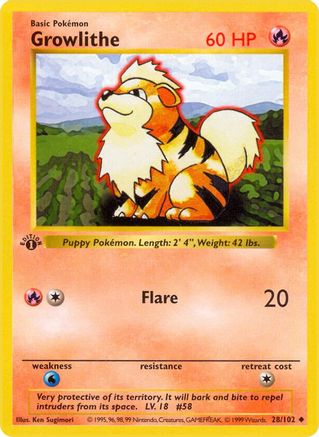 Growlithe 28 - Base Set Shadowless 1st Edition - Poke-Collect