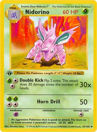 Nidorino 37 - Base Set Shadowless Unlimited - Poke-Collect
