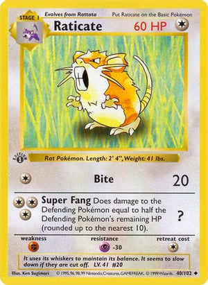 Raticate 40 - Base Set Shadowless Unlimited - Poke-Collect
