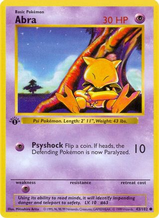 Abra 43 - Base Set Shadowless 1st Edition - Poke-Collect
