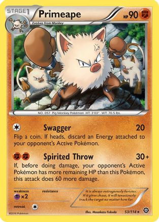 Primeape 53/114 - XY  Steam Siege Reverse Holofoil - Poke-Collect