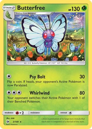 Butterfree 3/149 - SM Base Set Reverse Holofoil - Poke-Collect