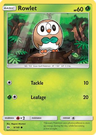 Rowlet 9/149 - SM Base Set Reverse Holofoil - Poke-Collect