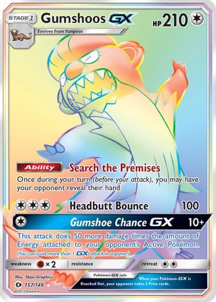 Gumshoos GX (Secret) 157/149 - SM Base Set Holofoil - Poke-Collect