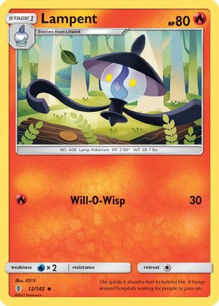 Lampent 12/145 - SM  Guardians Rising Reverse Holofoil - Poke-Collect