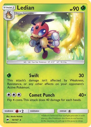 Ledian 10/147 - SM  Burning Shadows Reverse Holofoil - Poke-Collect