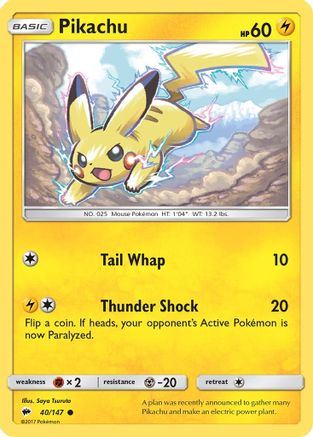 Pikachu 40/147 - SM  Burning Shadows Reverse Holofoil - Poke-Collect