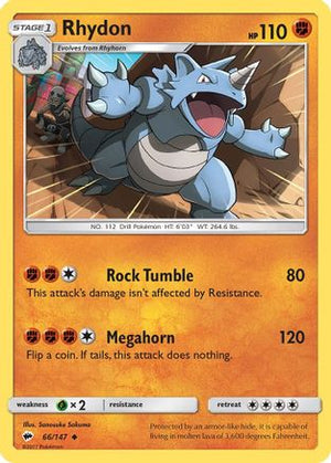 Rhydon 66/147 - SM  Burning Shadows Reverse Holofoil - Poke-Collect