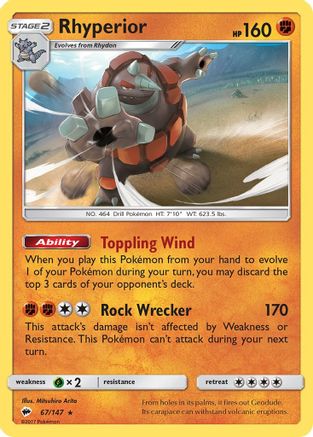 Rhyperior 67/147 - SM  Burning Shadows Reverse Holofoil - Poke-Collect