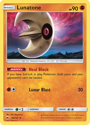 Lunatone 68/147 - SM  Burning Shadows Reverse Holofoil - Poke-Collect