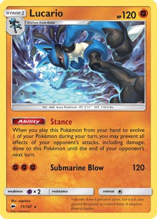 Lucario 71/147 - SM  Burning Shadows Reverse Holofoil - Poke-Collect