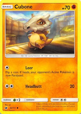 Cubone 52/111 - SM  Crimson Invasion Reverse Holofoil - Poke-Collect