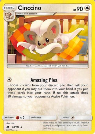 Cinccino 86/111 - SM  Crimson Invasion Reverse Holofoil - Poke-Collect