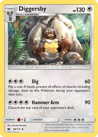 Diggersby 88/111 - SM  Crimson Invasion Reverse Holofoil - Poke-Collect