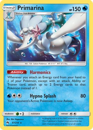 Primarina 67/214 - SM  Lost Thunder Reverse Holofoil - Poke-Collect