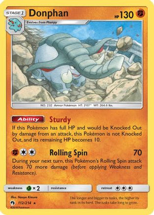 Donphan 112/214 - SM  Lost Thunder Reverse Holofoil - Poke-Collect