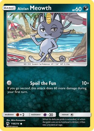 Alolan Meowth 118/214 - SM  Lost Thunder Reverse Holofoil - Poke-Collect