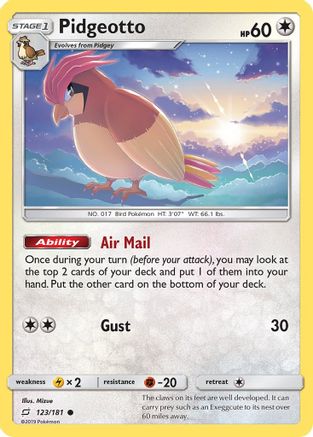 Pidgeotto 123/181 - SM  Team Up Reverse Holofoil - Poke-Collect