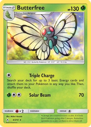 Butterfree 4/214 - SM  Unbroken Bonds Reverse Holofoil - Poke-Collect