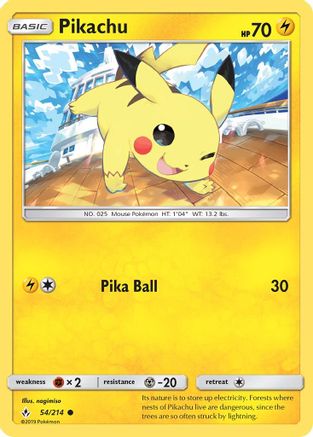 Pikachu 54/214 - SM  Unbroken Bonds Reverse Holofoil - Poke-Collect