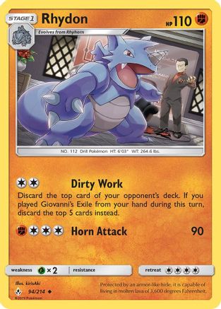Rhydon 94/214 - SM  Unbroken Bonds Reverse Holofoil - Poke-Collect