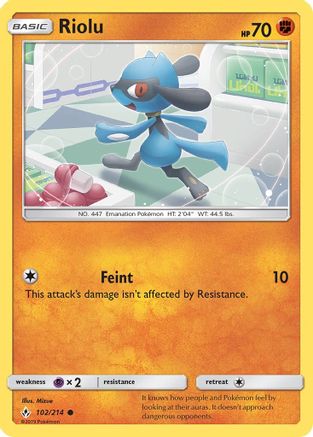 Riolu 102/214 - SM  Unbroken Bonds Reverse Holofoil - Poke-Collect