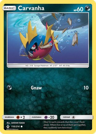 Carvanha 110/214 - SM  Unbroken Bonds Reverse Holofoil - Poke-Collect