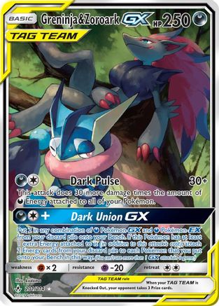 Greninja & Zoroark GX (201) (Alternate Full Art) 201/214 - SM  Unbroken Bonds Holofoil - Poke-Collect