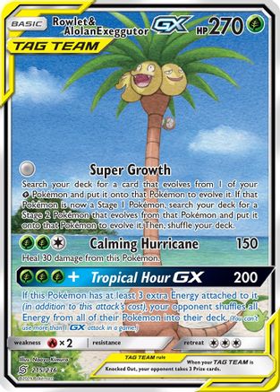 Rowlet & Alolan Exeggutor GX (Alternate Full Art) 215/236 - SM  Unified Minds Holofoil - Poke-Collect