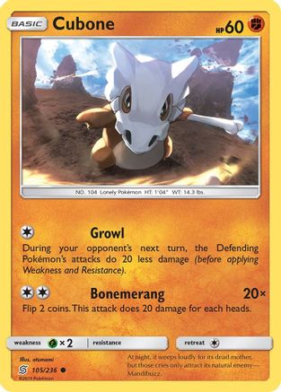 Cubone 105/236 - SM  Unified Minds Reverse Holofoil - Poke-Collect