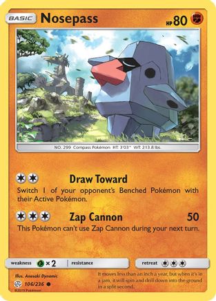 Nosepass 106/236 - SM  Cosmic Eclipse Reverse Holofoil - Poke-Collect