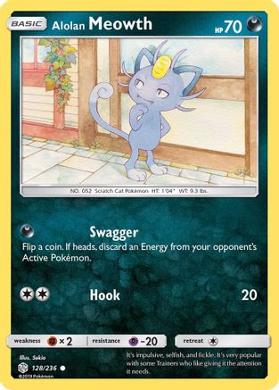 Alolan Meowth 128/236 - SM  Cosmic Eclipse Reverse Holofoil - Poke-Collect