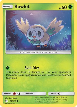Rowlet - 18/236 18/236 - SM  Cosmic Eclipse Reverse Holofoil - Poke-Collect
