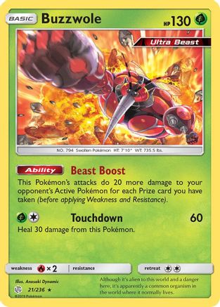 Buzzwole 21/236 - SM  Cosmic Eclipse Reverse Holofoil - Poke-Collect