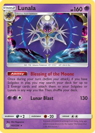 Lunala 102/236 - SM  Cosmic Eclipse Reverse Holofoil - Poke-Collect