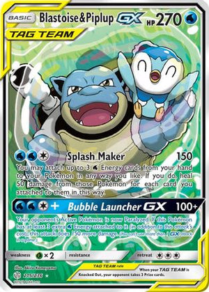 Blastoise & Piplup GX (Alternate Full Art) 215/236 - SM  Cosmic Eclipse Holofoil - Poke-Collect