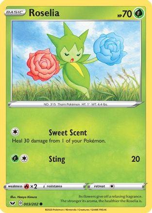 Roselia (003) 3/202 - SWSH01 Sword & Shield Base Set Reverse Holofoil - Poke-Collect