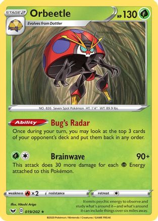 Orbeetle 19/202 - SWSH01 Sword & Shield Base Set Reverse Holofoil - Poke-Collect