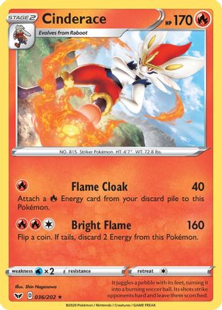 Cinderace (036) 36/202 - SWSH01 Sword & Shield Base Set Reverse Holofoil - Poke-Collect