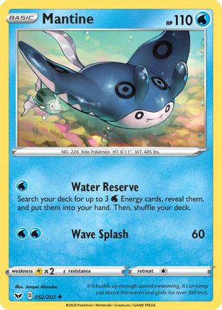 Mantine 52/202 - SWSH01 Sword & Shield Base Set Reverse Holofoil - Poke-Collect