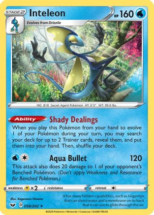 Inteleon (058) 58/202 - SWSH01 Sword & Shield Base Set Reverse Holofoil - Poke-Collect