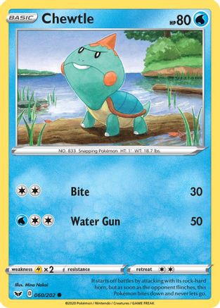 Chewtle 60/202 - SWSH01 Sword & Shield Base Set Reverse Holofoil - Poke-Collect
