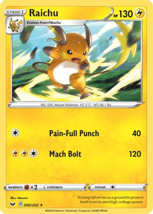 Raichu 66/202 - SWSH01 Sword & Shield Base Set Reverse Holofoil - Poke-Collect