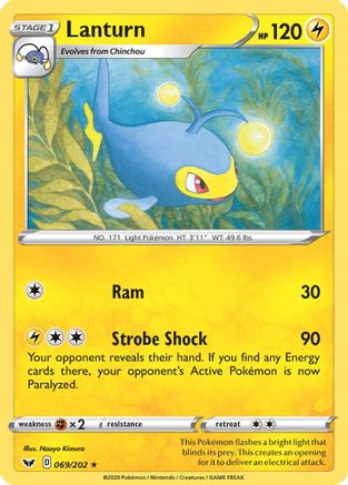 Lanturn 69/202 - SWSH01 Sword & Shield Base Set Reverse Holofoil - Poke-Collect